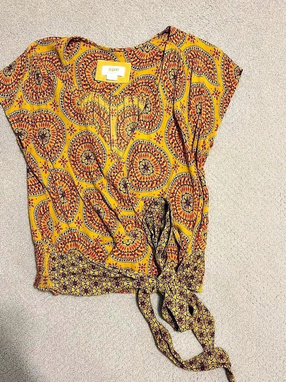 Maeve Waisted Wrap Top Paisley Blouse in Yellow & Multicolor